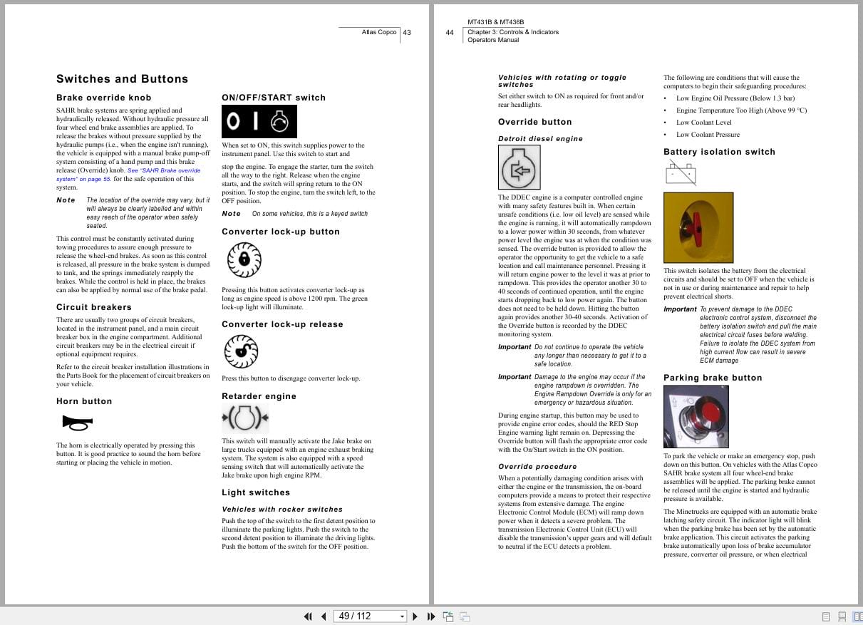 Atlas Copco Minetruck MT431B MT436B Operators Manual 9852217401f (2)