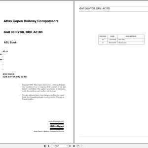 Atlas Copco Railway Compressors GAR30 Hydr. Drv. AC RD Parts List 9819613410ed.01 (1)