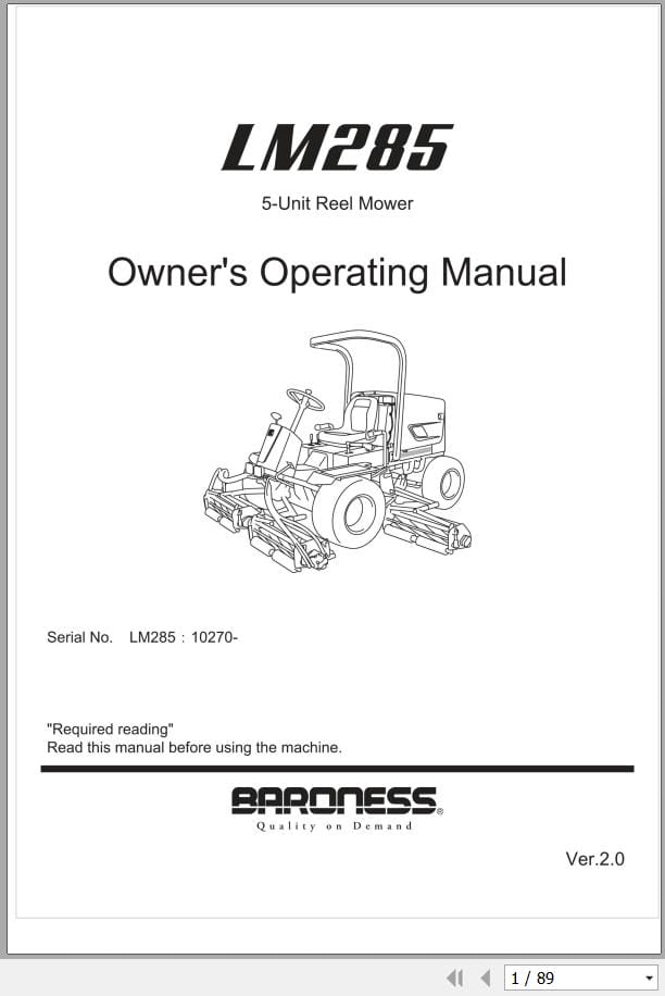 Baroness 5 Unit Reel Mower LM285 Owners Operating Manual (1)