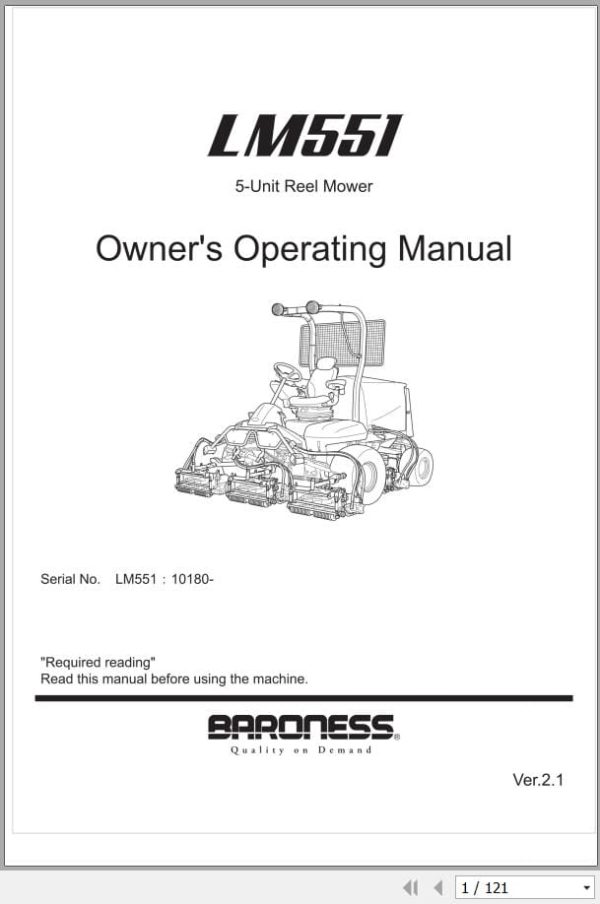 Baroness 5 Unit Reel Mower LM551 Owners Operating Manual (1) Baroness 5 Unit Reel Mower LM551 Owners Operating Manual (1)