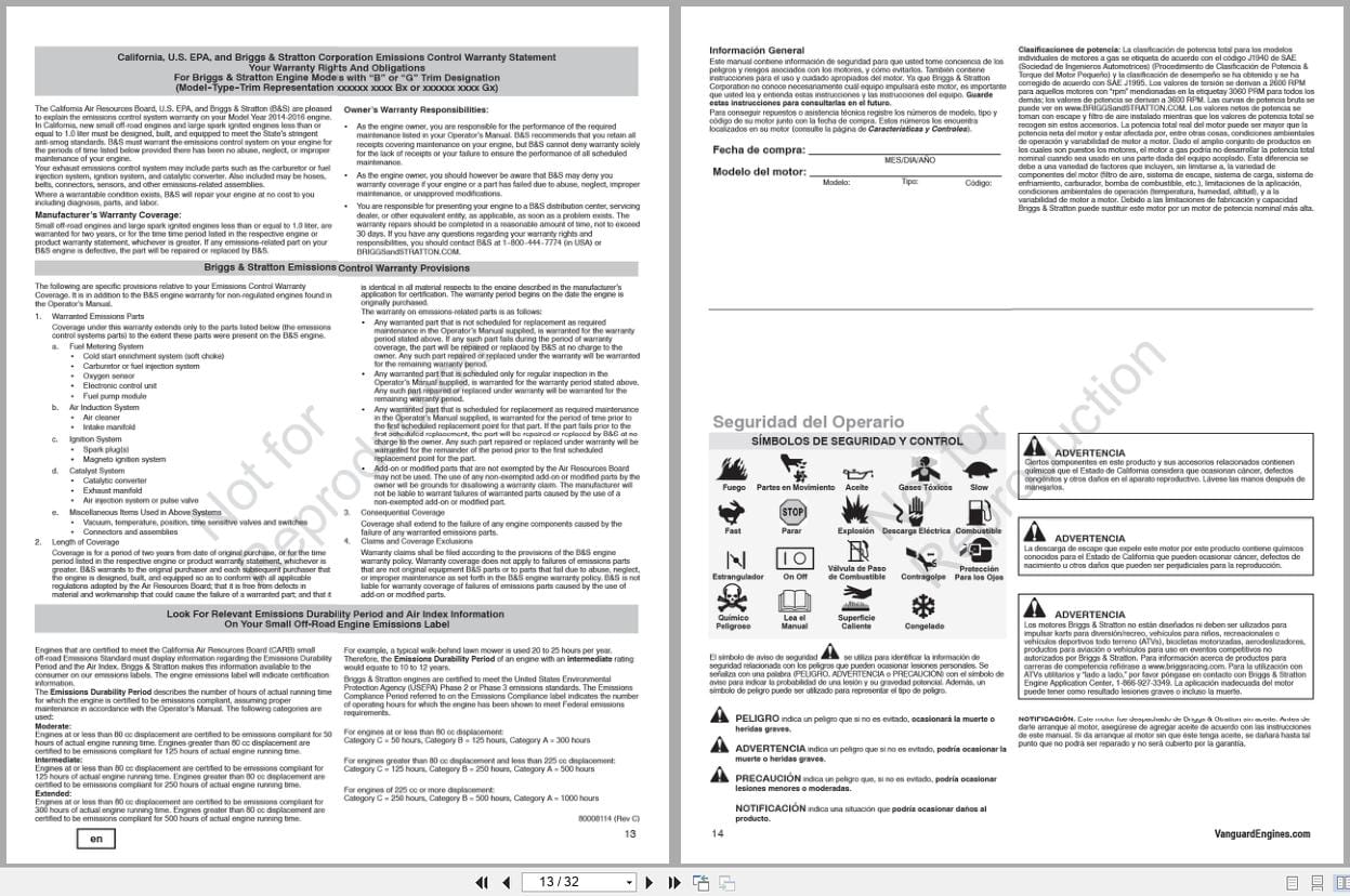 Briggs Stratton Engine 290000 To 380000 Operators Manual 279771LTN EN ES PT (2)