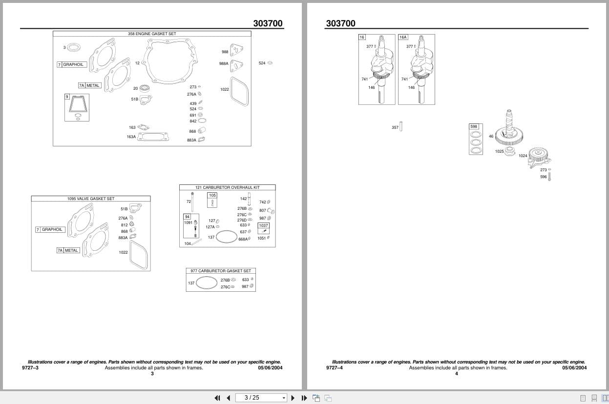 Briggs Stratton Engine 303700 Series 0001 To 1202 Illustrated Parts List 2004 (2)