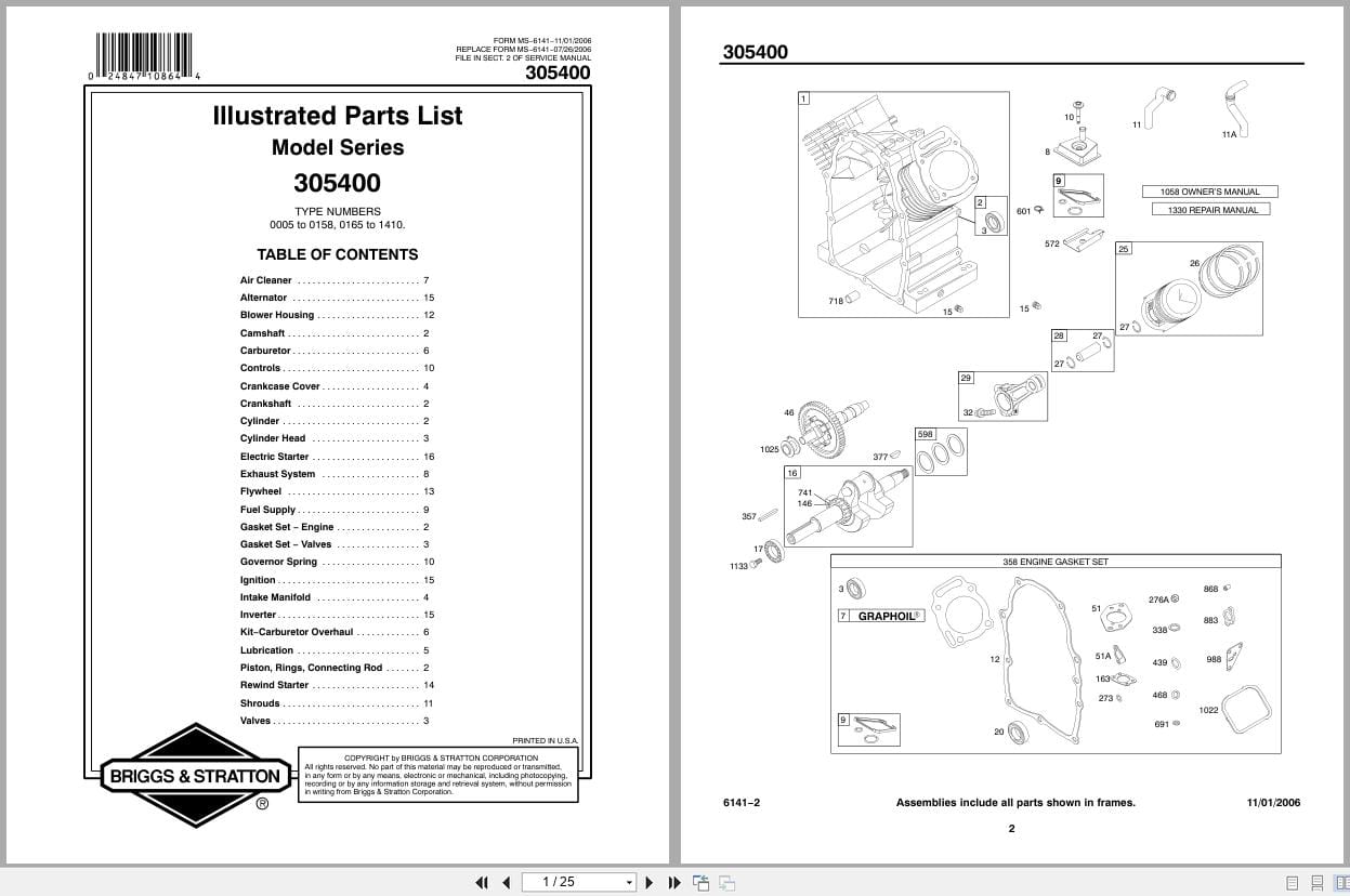 Briggs Stratton Engine 305400 Illustrated Parts List 2006 (1)