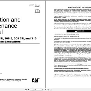 CAT Excavator 307.5 to 310 Operation Maintenance Manual M0090571 12 2021 (1)