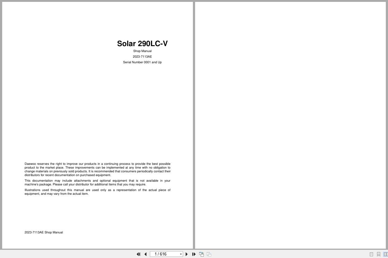 Doosan Excavator Solar 290LC V Shop Manual 2023 7113AE (1)
