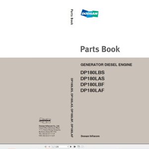 Doosan Generator Diesel Engine DP180LBS to DP180LAF Parts Manual 950106 01387 1