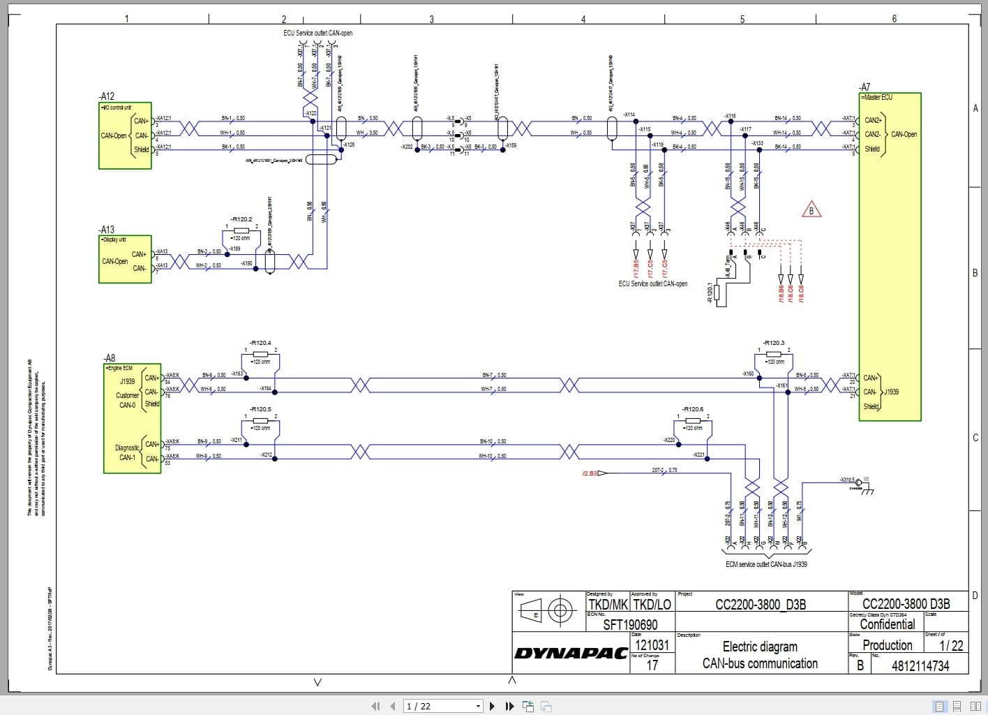 Dynapac Roller CC2200 3800 D3B Electric Diagram Fuses And Power Supply 4812114734 (1)
