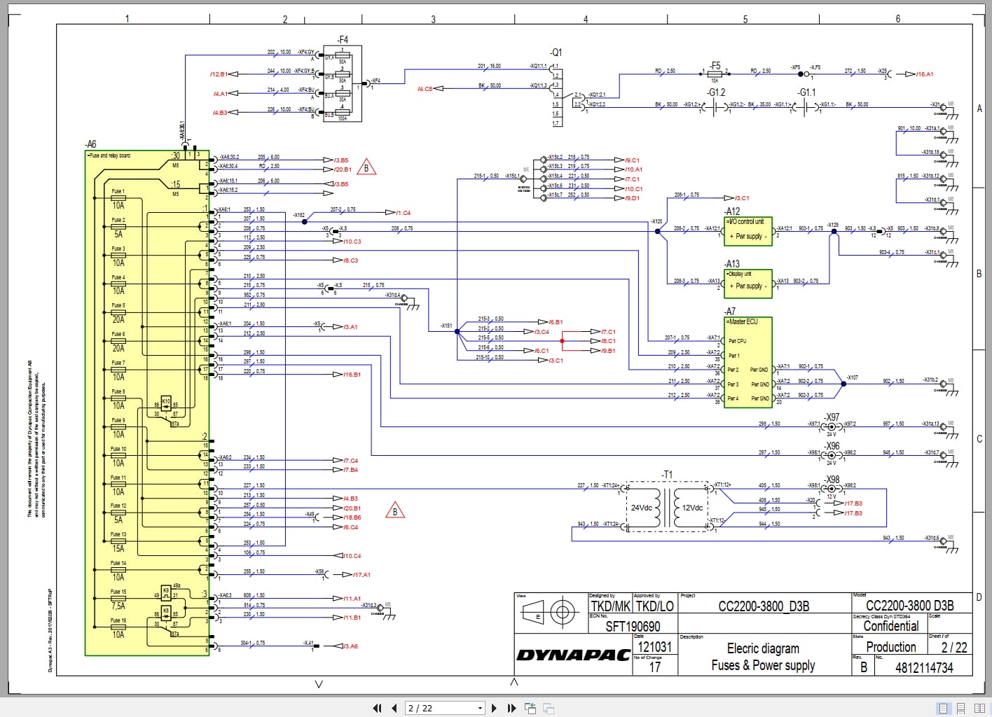 Dynapac Roller CC2200 3800 D3B Electric Diagram Fuses And Power Supply 4812114734 (2)