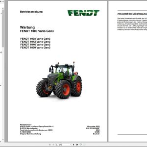 Fendt Tractor 1000 Vario Gen3 VIN 544 545 546 547 Operations Repair Electrical Manuals DE (1)