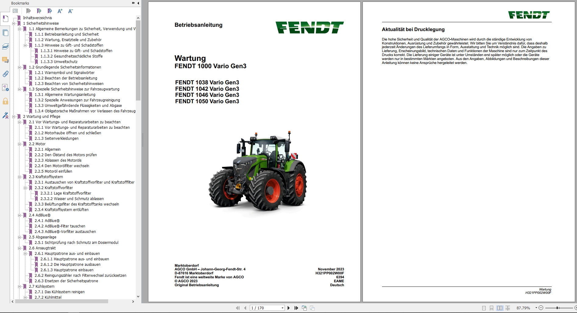 Fendt Tractor 1000 Vario Gen3 VIN 544 545 546 547 Operations Repair Electrical Manuals DE (1)