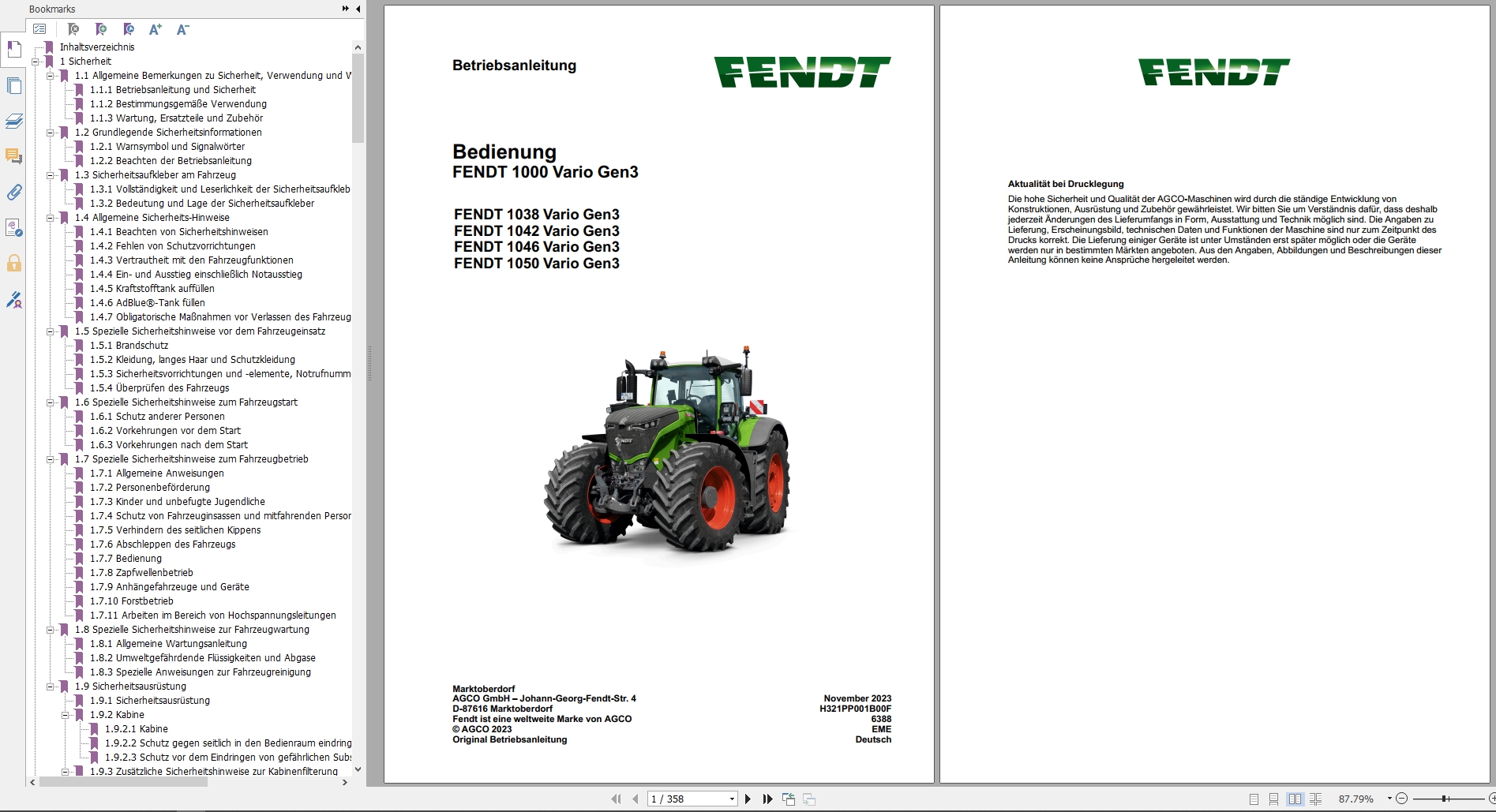 Fendt Tractor 1000 Vario Gen3 VIN 544 545 546 547 Operations Repair Electrical Manuals DE (2)