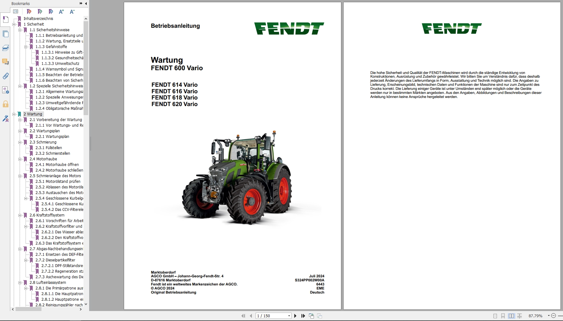 Fendt Tractor 600 Vario VIN 600 601 602 603 Operating Manual Electrical Schematic DE (1)