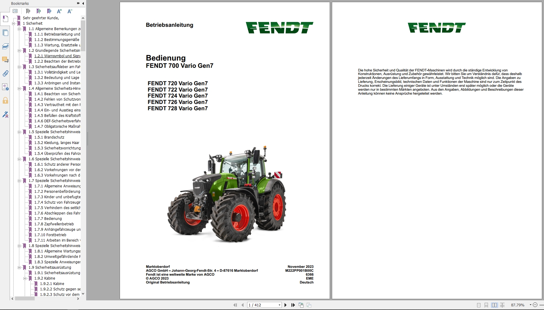 Fendt Tractor 700 Vario Gen7 VIN 706 710 Operation Workshop Electrical Manuals DE (2)