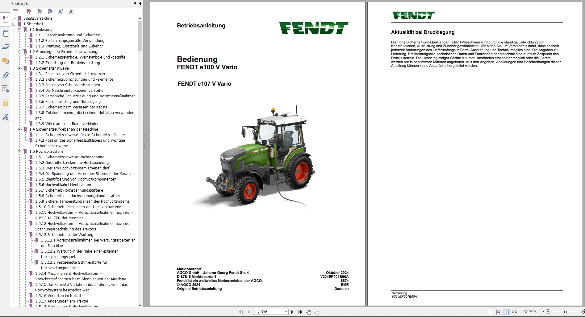 Fendt Tractor e100V e107V Vario Operation Maintenance Manuals DE (2)