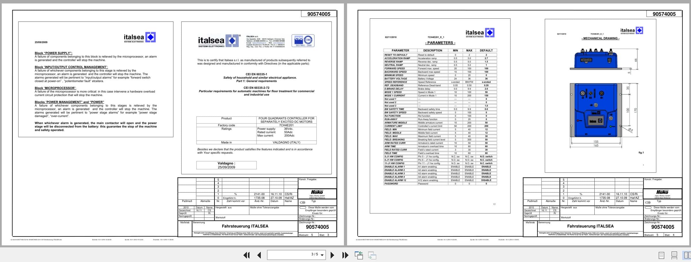 Hako Italsea Driving Control 7CH4E201 Technical Manual 90574005 (2)