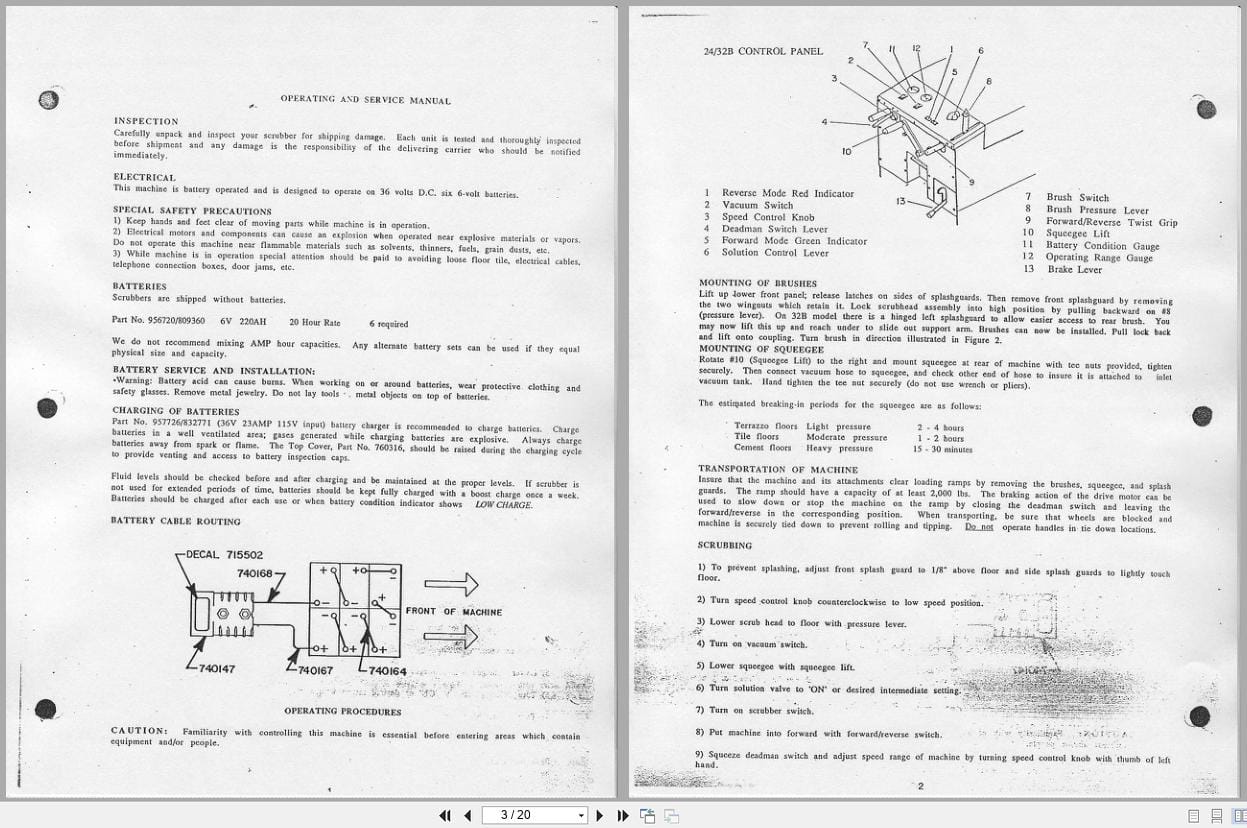 Hako Minuteman Scrubbers MC833465 24B S To MC833935 24B F Operation Service Parts Care 983506 (2)