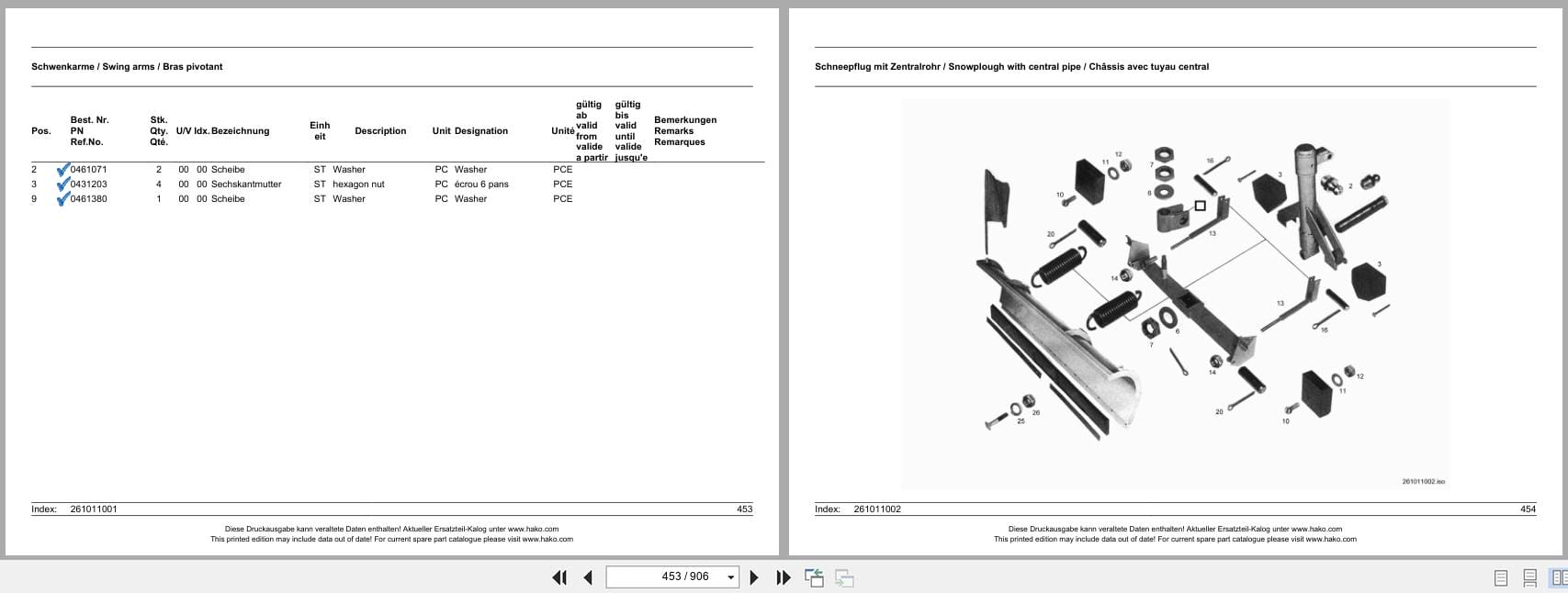 Hako Multicar M26.1 VW E1 261 Spare Parts List 85 00 1993 750 (2)