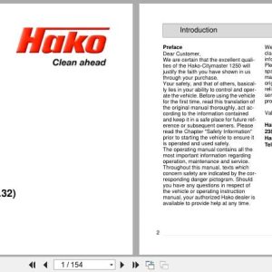 Hako Rider Sweeper Citymaster 1250 Instruction Manual 88 10 2993 (1)