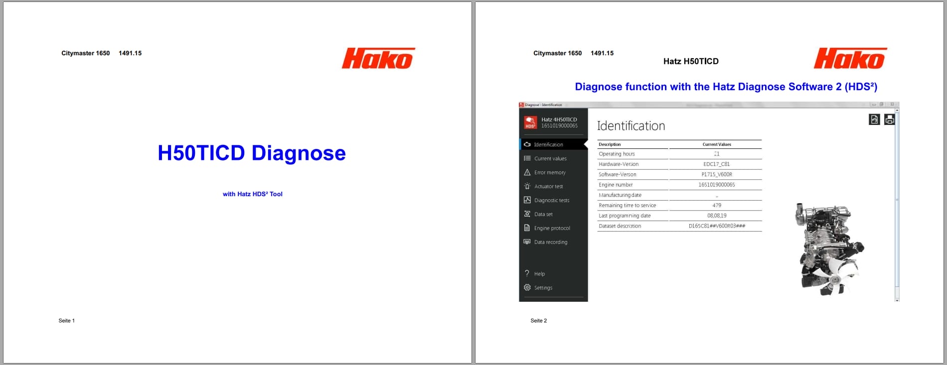 Hako Rider Sweeper Citymaster 1650 Hatz Engine Workshop Parts Error Manual (2)