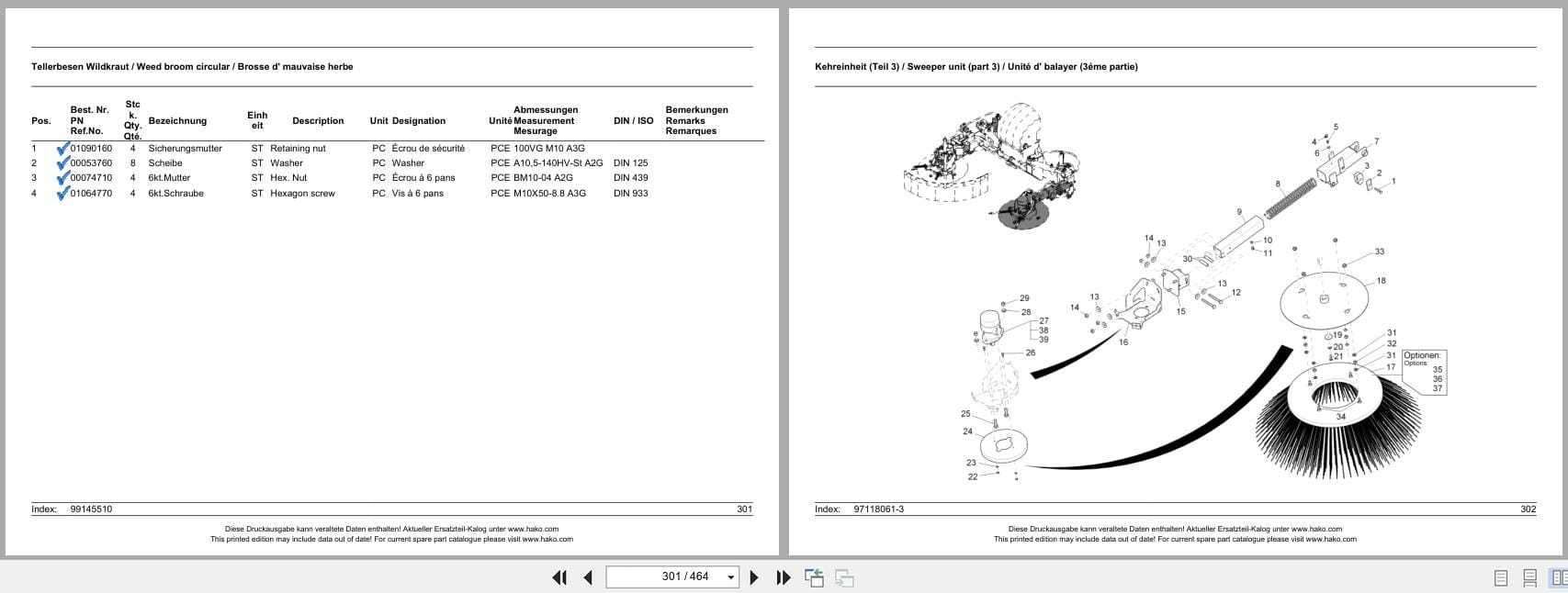 Hako Rider Sweeper Citymaster 2000 Option Spare Parts List 85 00 1993 750 DE EN FR (2)