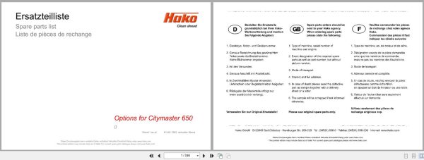 Hako Rider Sweeper Citymaster 650 Spare Parts List 81 60 1993 (1)