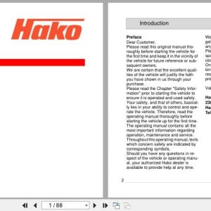 Hako Rider Sweeper Hakomatic B1050W Instruction Manual 88 60 2888 (1)