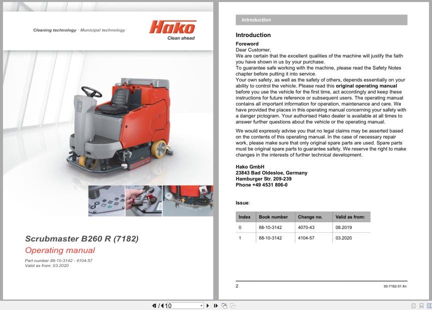 Hako Scrubmaster B260R Operating Manual 88 10 3142 4104 57 2020 (1)