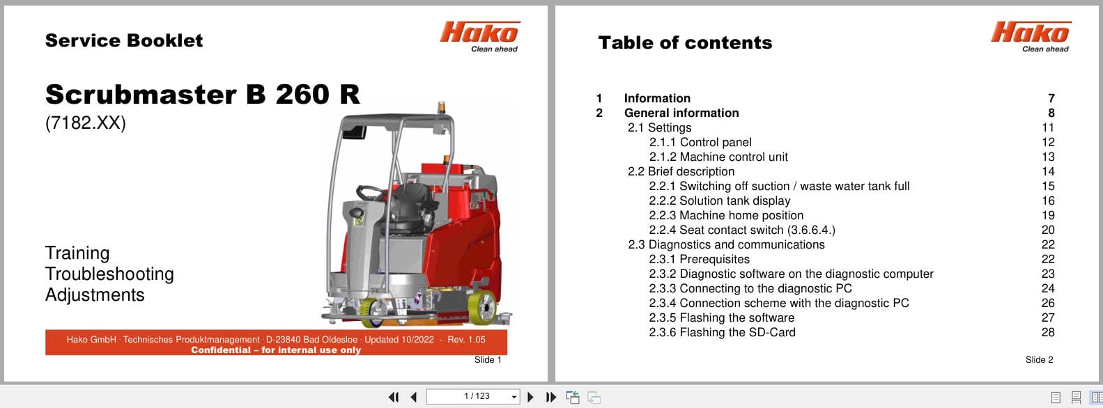 Hako Scrubmaster B260R Service Booklet Troubleshooting Manual (1)