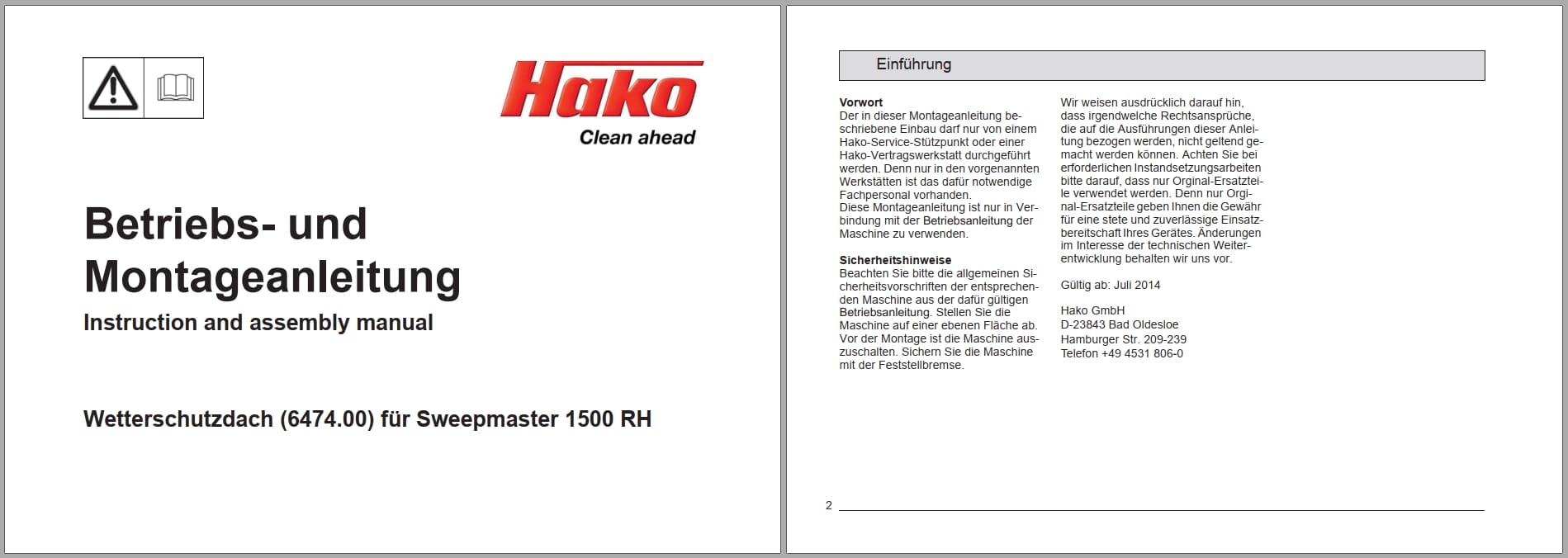 Hako Sweeper 1500RH Option Instruction (2)