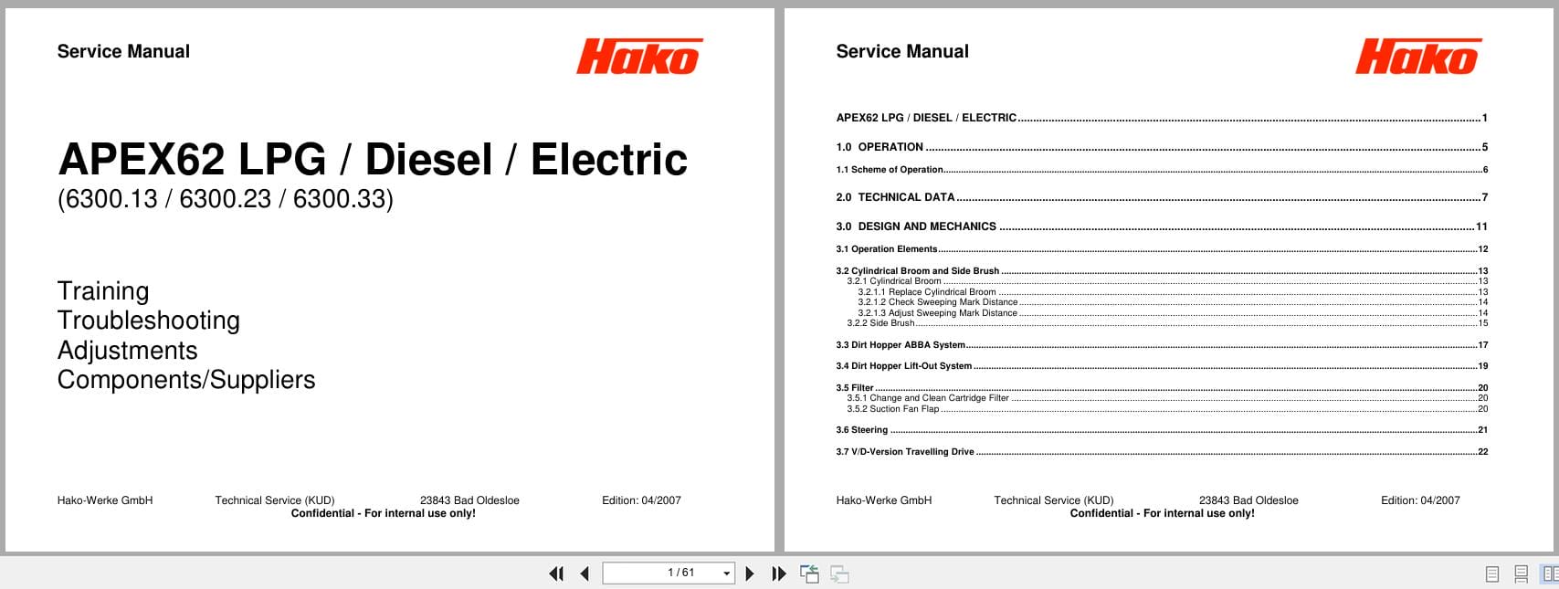 Hako Sweeper APEX62 LPG Diesel Electric Service Manual 2007 (1)