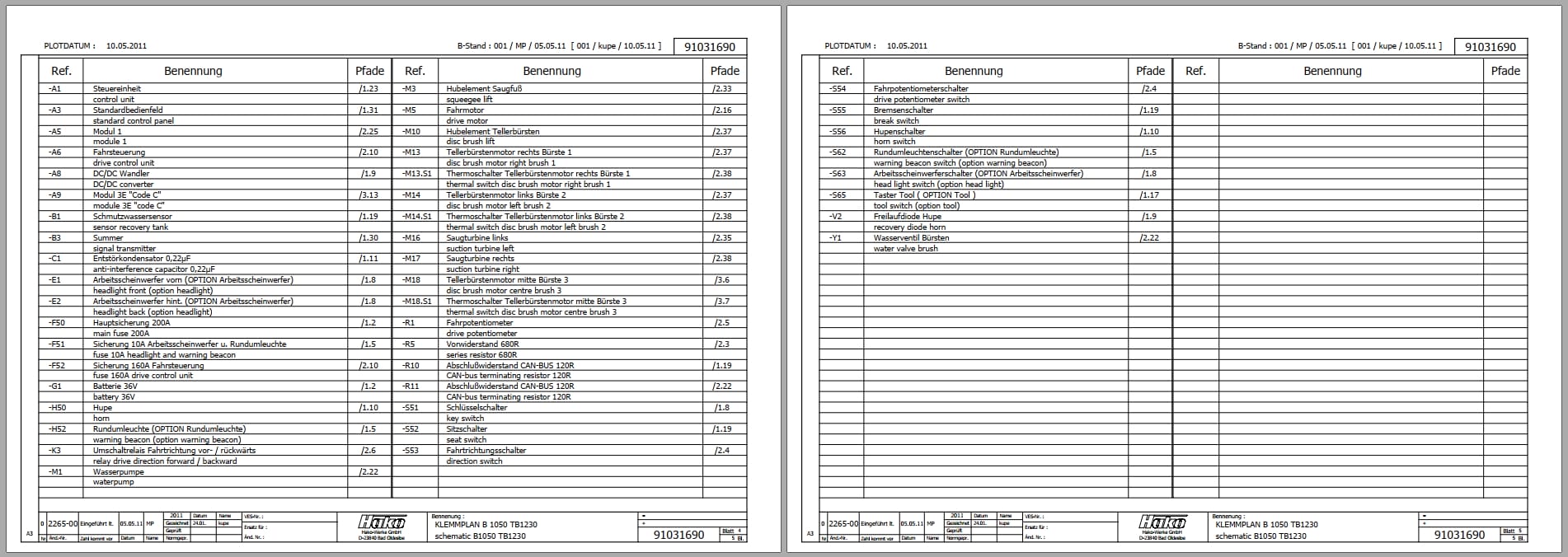 Hako Sweeper B1050 TB1230 Admiral 48 Wiring Diagram (1)