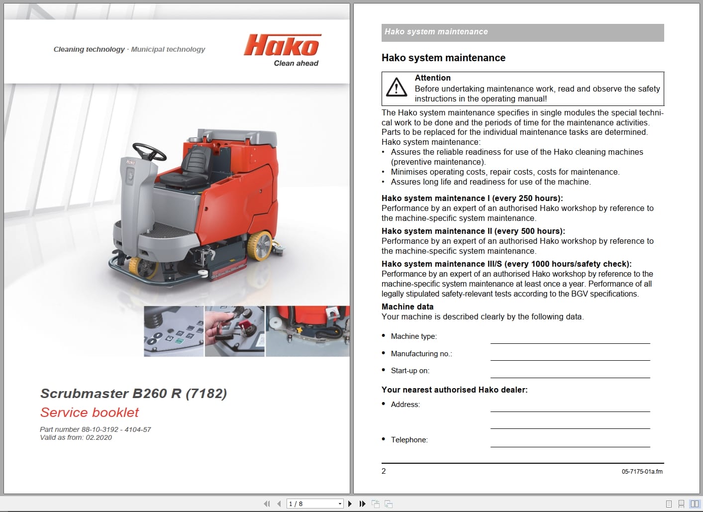 Hako Sweeper B260R Service Booklet (2)