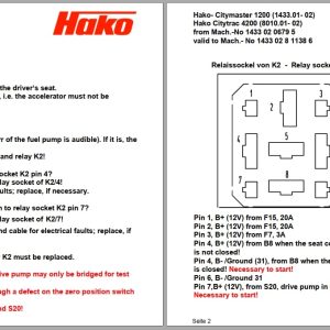 Hako Sweeper Citymaster 1200 Citytrac 4200 Circuit Diagram 91023960 (2)
