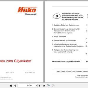 Hako Sweeper Citymaster 1250 Option Spare Parts List 85 00 1993 750 DE EN FR (1)