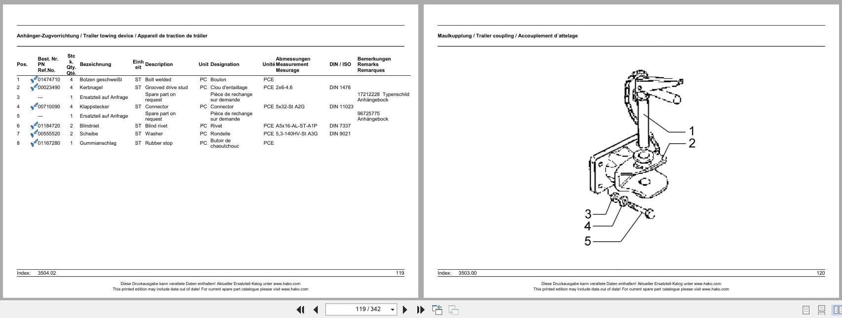 Hako Sweeper Citymaster 1250 Option Spare Parts List 85 00 1993 750 DE EN FR (2)