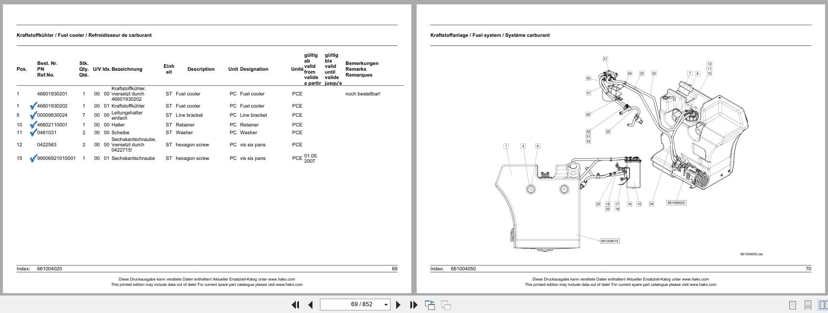 Hako Sweeper Citymaster 2000 E IV 2 Broom System 1411.20 Spare Parts List 85 00 1993 750 DE EN FR (3)