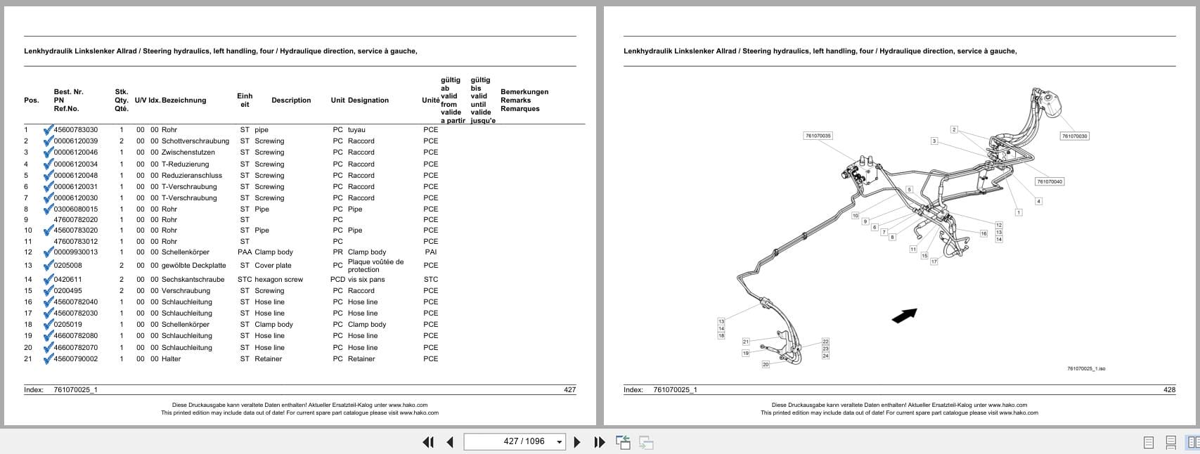 Hako Sweeper Citymaster 2000 E IV 2 Broom System 1480.00 Spare Parts List 85 00 1993 750 DE EN FR (2)