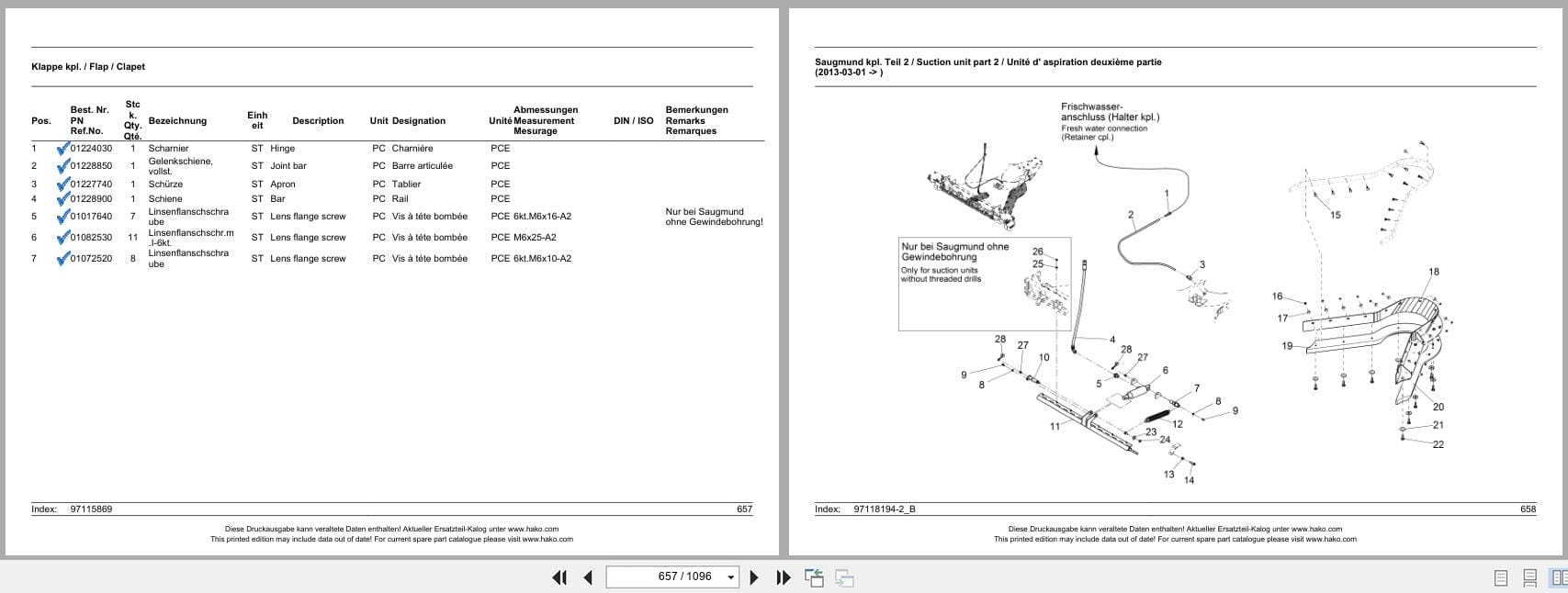 Hako Sweeper Citymaster 2000 E IV 2 Broom System 1480.00 Spare Parts List 85 00 1993 750 DE EN FR (3)