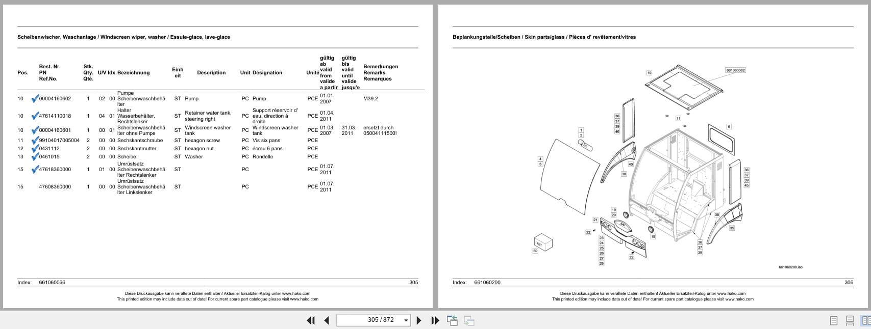 Hako Sweeper Citymaster 2000 E IV 3 Broom System 1434.20 Spare Parts List 85 00 1993 750 DE EN FR (2)