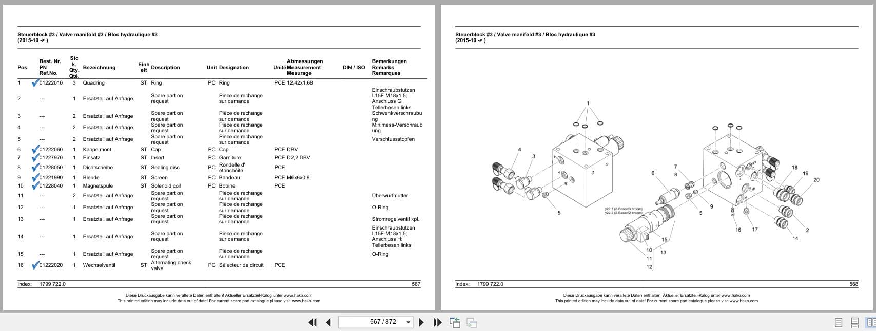 Hako Sweeper Citymaster 2000 E IV 3 Broom System 1434.20 Spare Parts List 85 00 1993 750 DE EN FR (3)