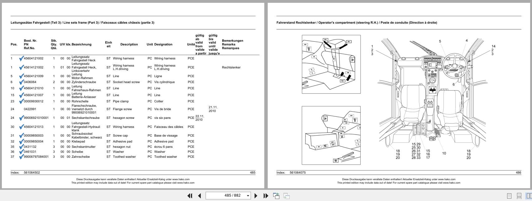Hako Sweeper Citymaster 2000 Euro III 1411.00 Spare Parts List 85 00 1993 750 DE EN FR (3)