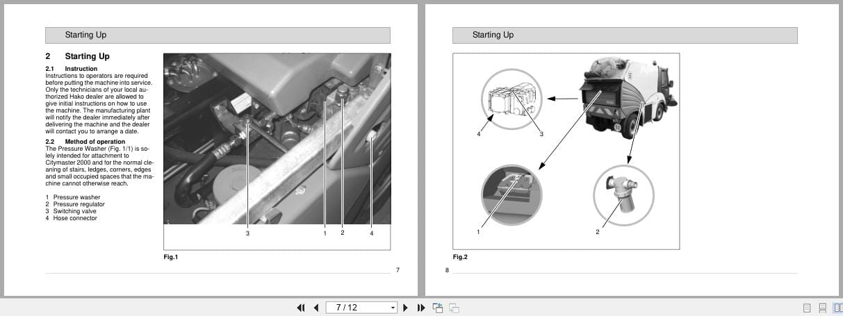 Hako Sweeper Citymaster 2000 Pressure Washer Instruction Manual 88 10 2800 3451 00 (2)