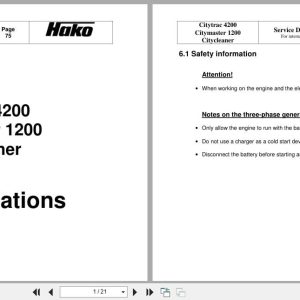 Hako Sweeper Citymaster Citytrac Citycleaner Service Booklet 23843 2009 (1)