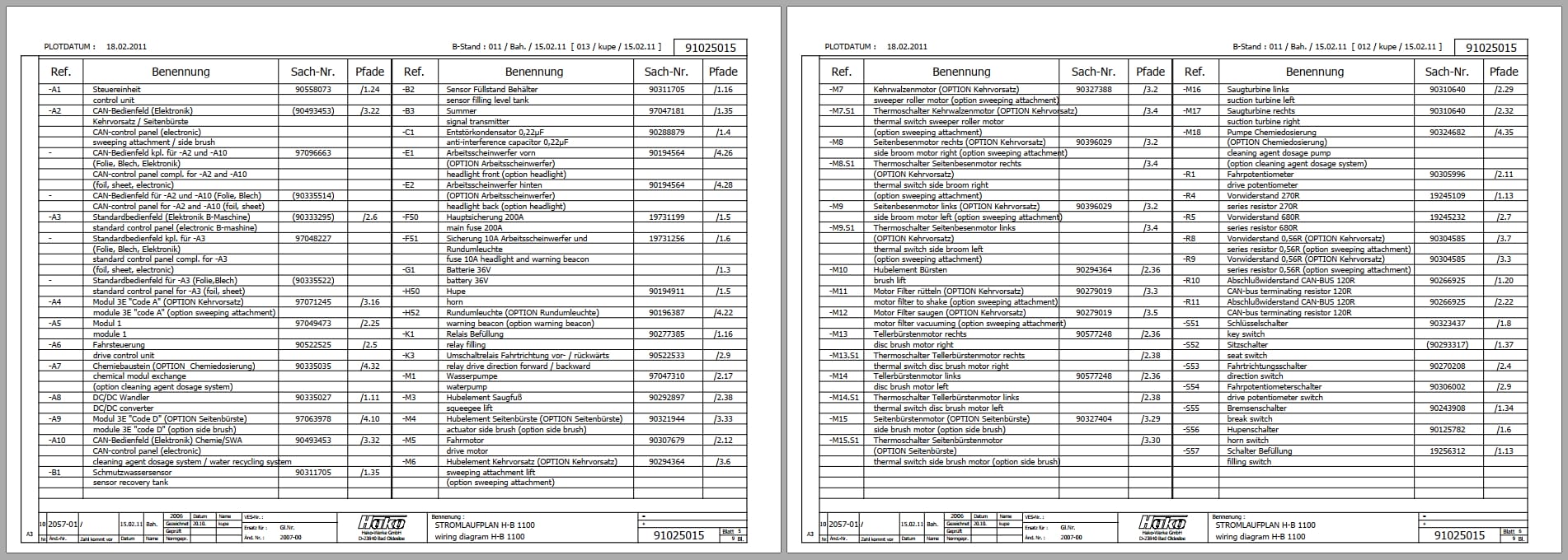 Hako Sweeper H B1100 Admiral 40D Wiring Diagram 91025015 2011 (1)