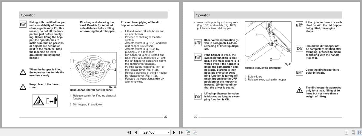 Hako Sweeper Hako Jonas 980V 980VH Instruction Manuel 88 60 2630 2005 (2)