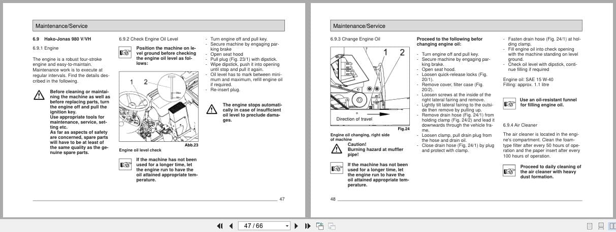 Hako Sweeper Hako Jonas 980V 980VH Instruction Manuel 88 60 2630 2005 (3)