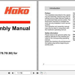 Hako Sweeper Hakomatic B1050 Operating And Assembly Manual 88 10 2923 (1)