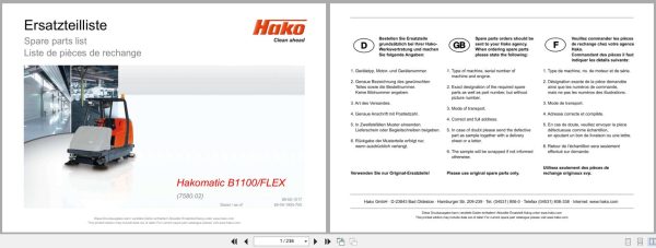 Hako Sweeper Hakomatic B1100 FLEX 7580.02 Spare Parts List (1)