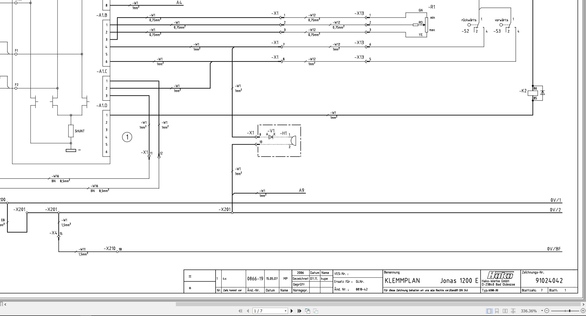 Hako Sweeper Jonas 1200E Apex 62B Circuit Diagram 91024042 (1)