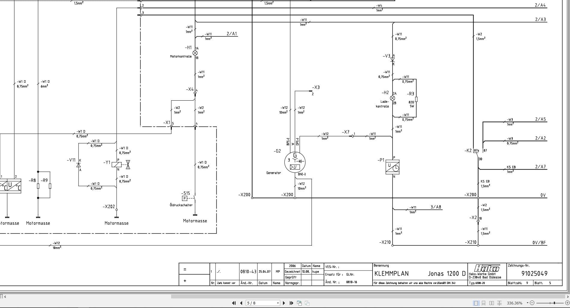 Hako Sweeper Jonas 1200V 1200D Apex 49 Electrical Schematic 91025049 (2)